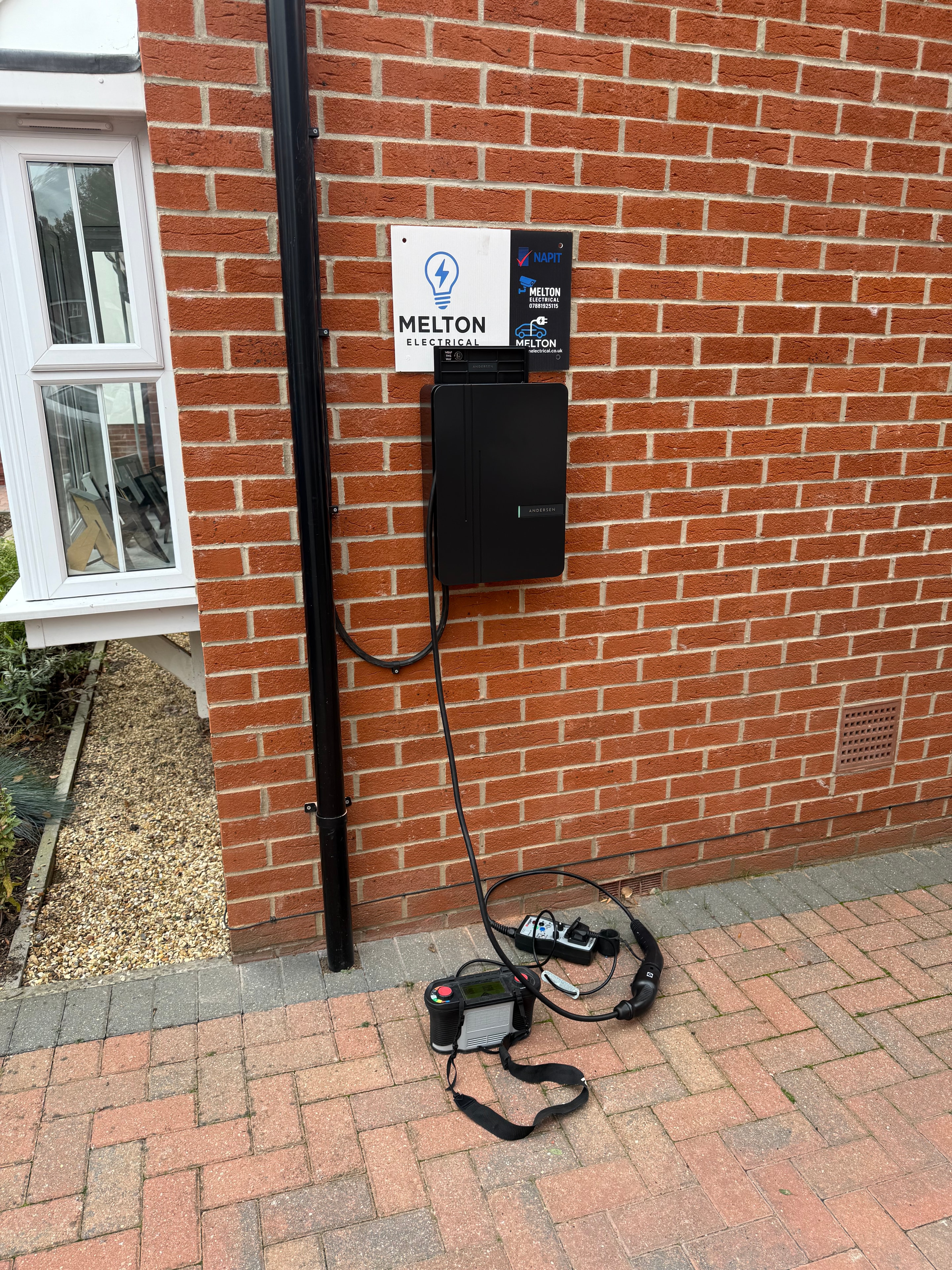 Andersen EV charger installation with Melton Electrical signage