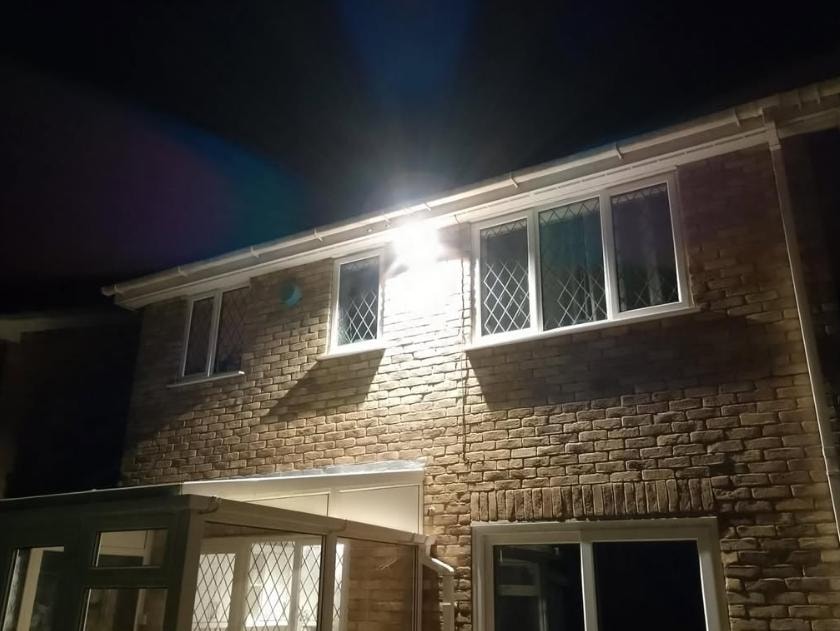 Exterior security lighting at night