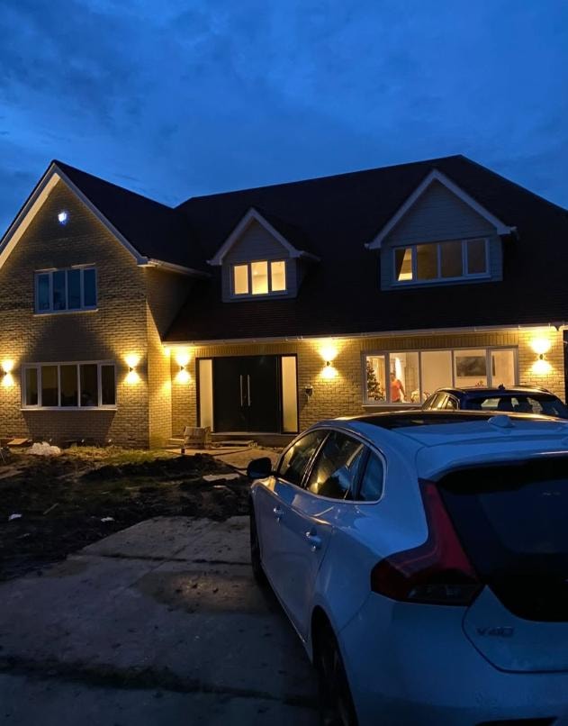 House exterior lighting at dusk